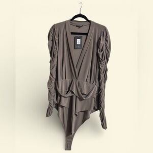 Elegant Taupe Ruched Women's Bodysuit